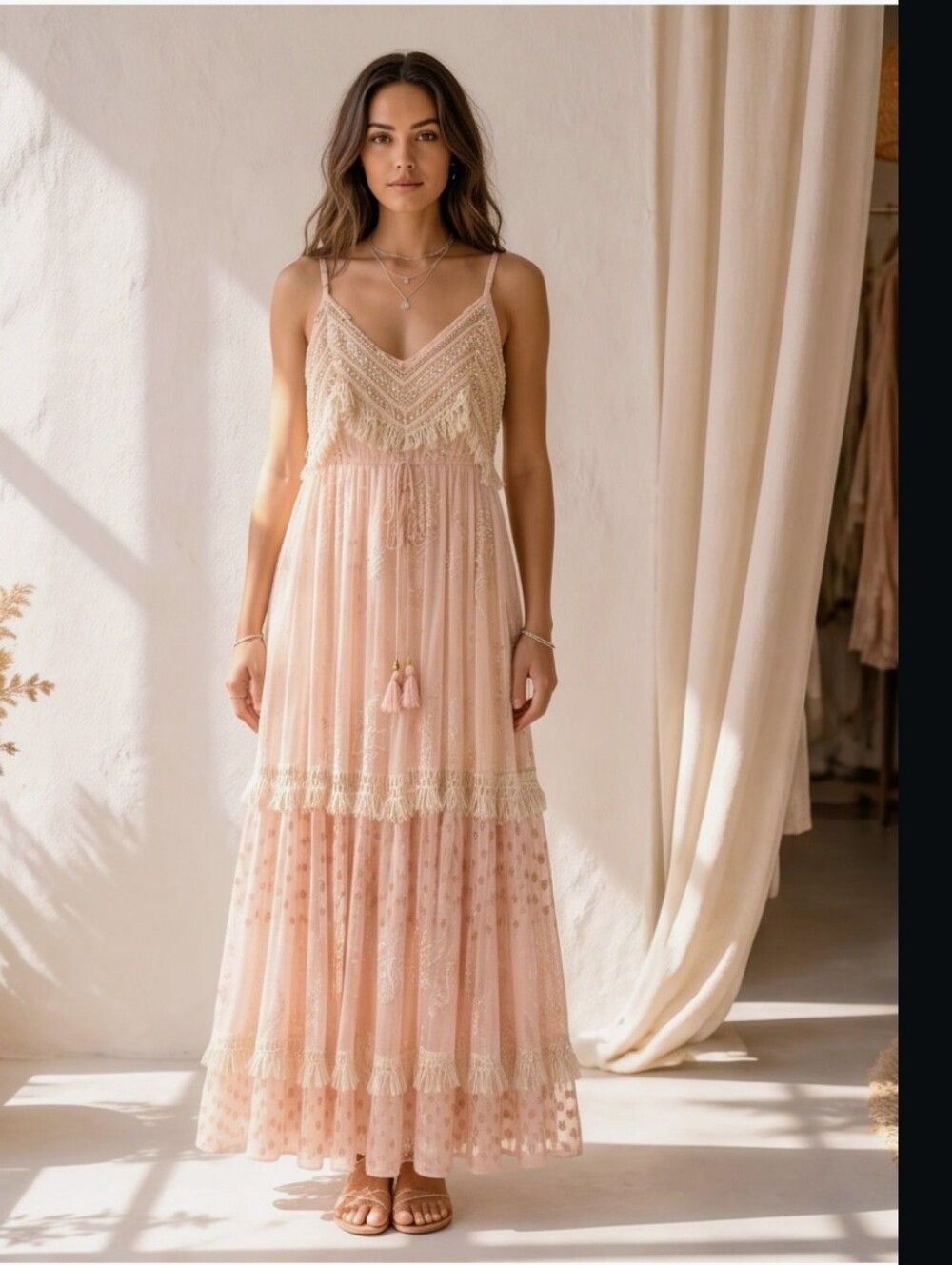 Romantic Tiered Maxi Dress - Blush Pink sz M